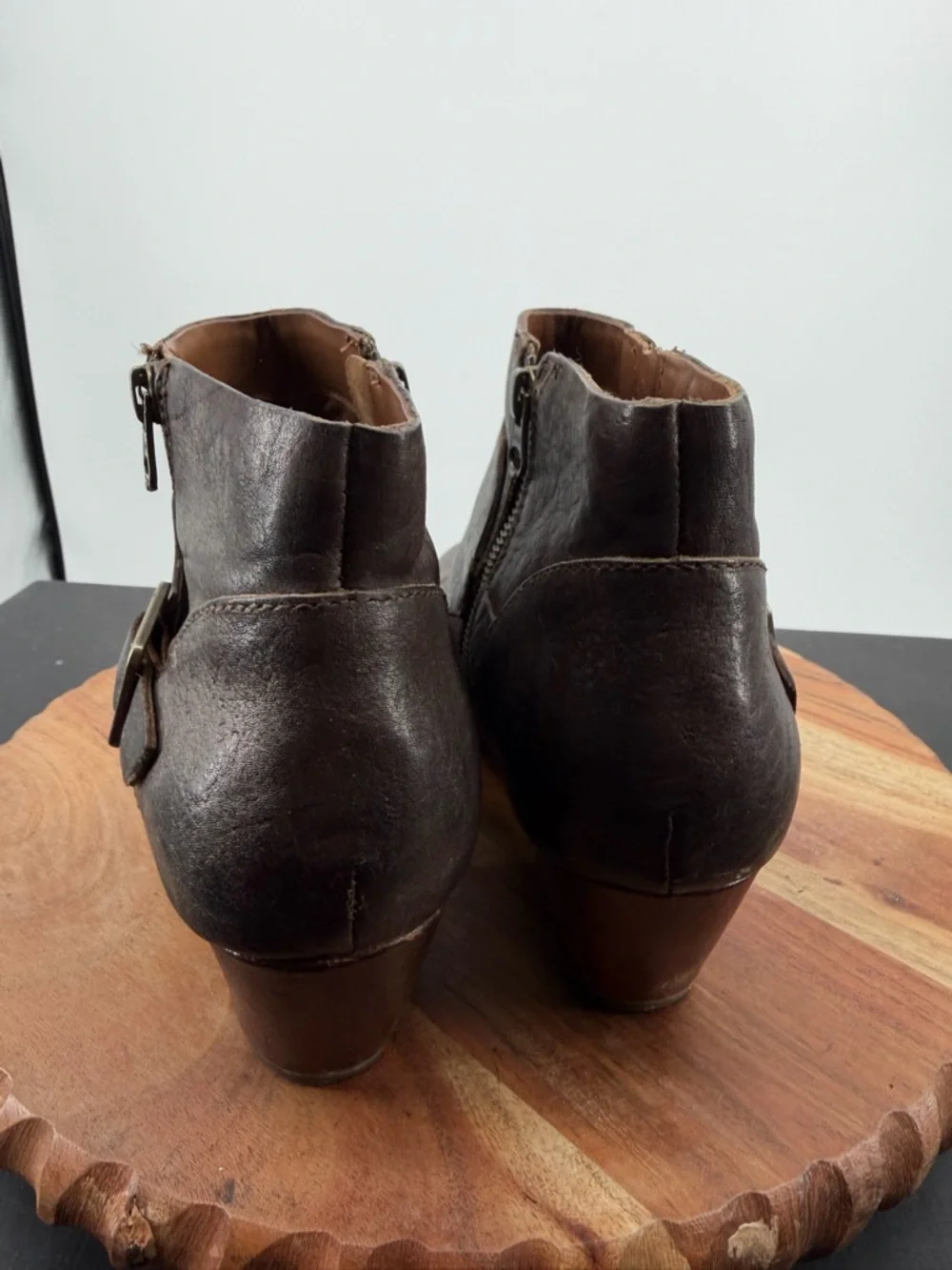 Kork-Ease Isa dark brown leather ankle booties buckle strap detail 10